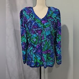 Vintage silk jacket with sequins BLACKTiE size M. for party and cocktail.
